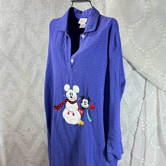 Vintage Disney Store mickey mouse and snowman blue plaid nightshirt size M - Picture 3 of 11